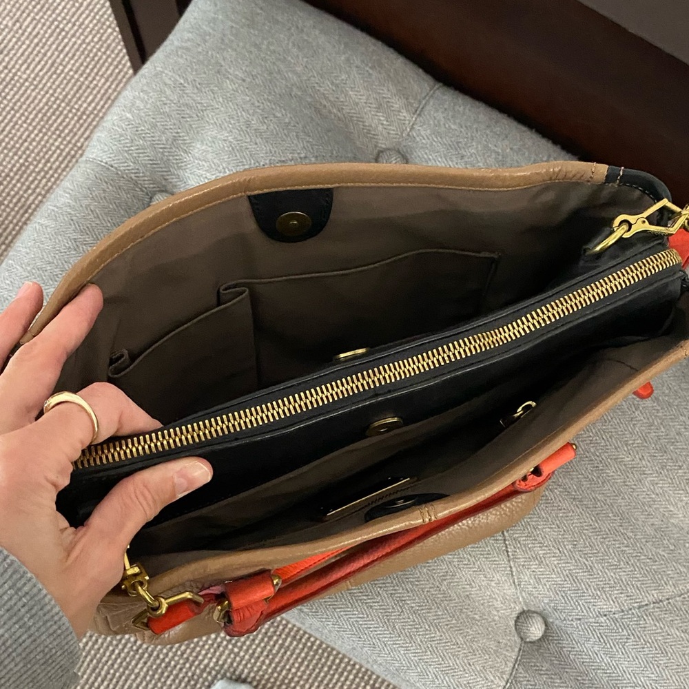 Leather Brown and Orange Women's Work Bag - Picture 4 of 6